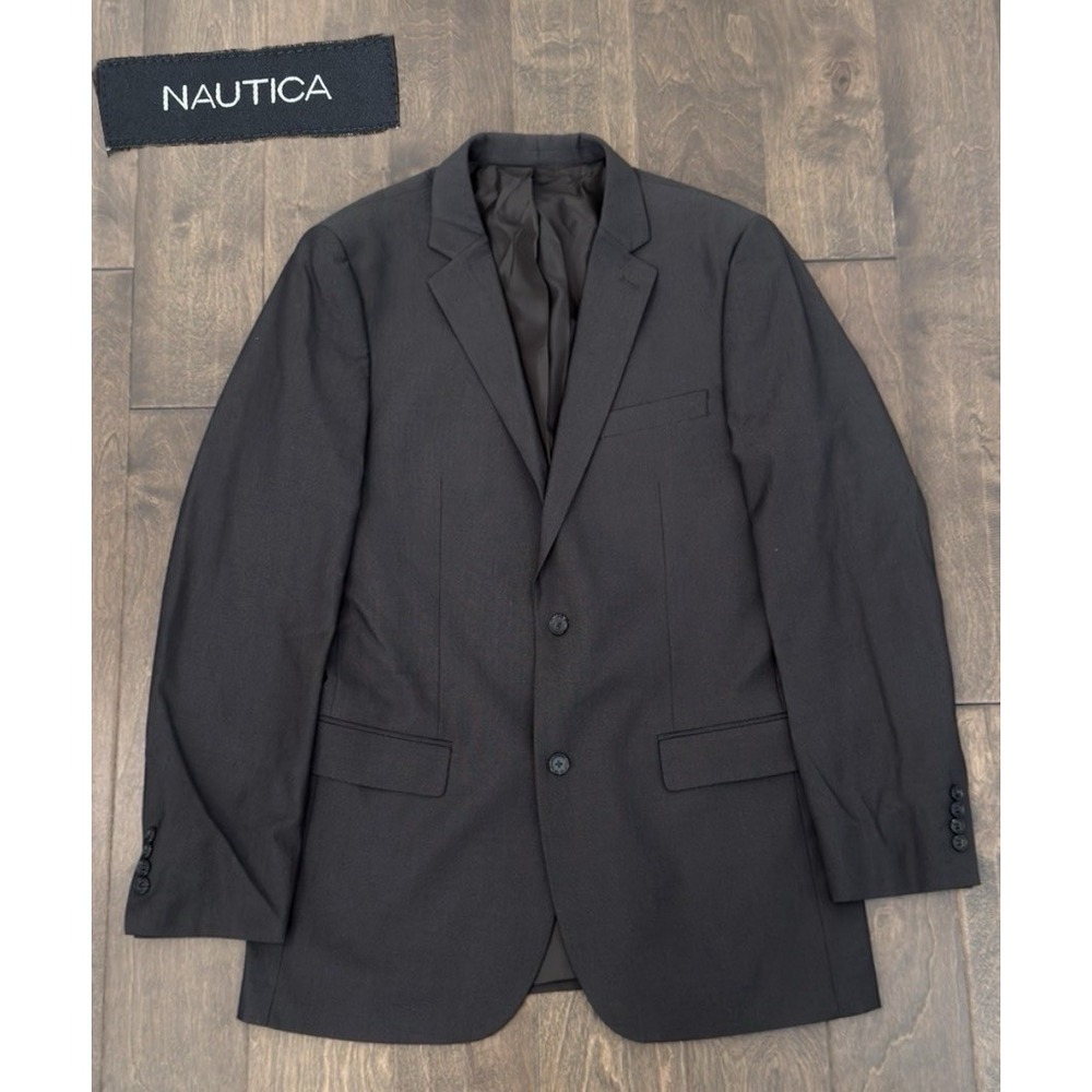 Nautica Mens Two Button Dark Grey Stretch Notch Suit Jacket Blazer Size 40L